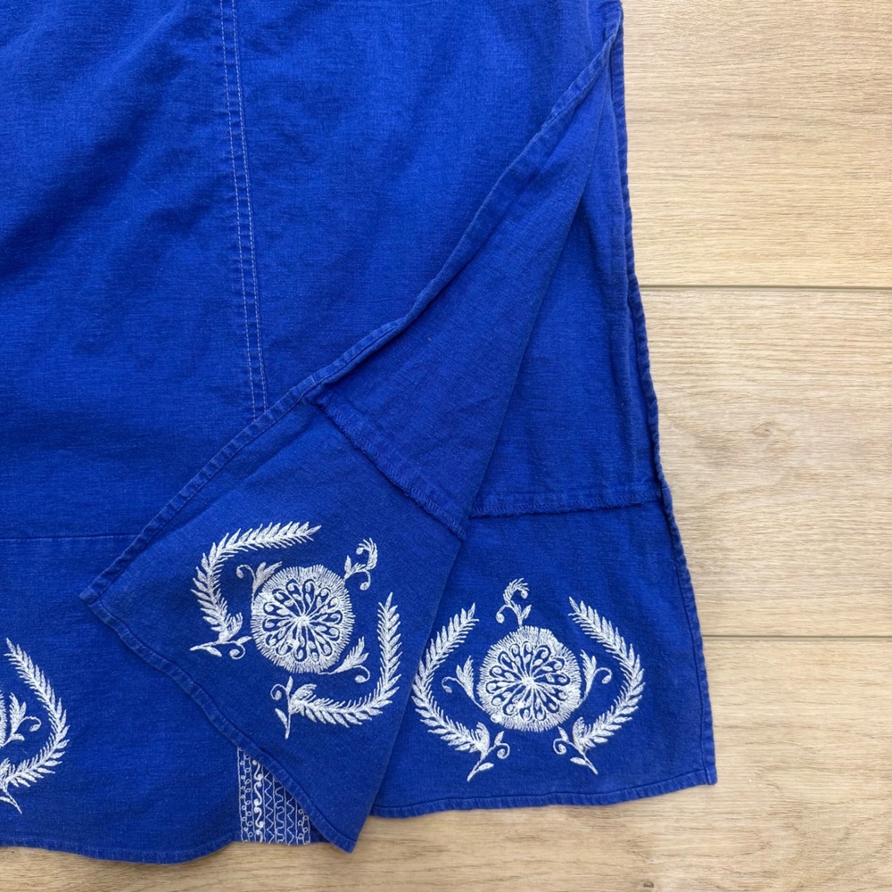 Soft Surroundings Blue Embroidered Hooded Beach Maxi Dress Small Linen Blend - Picture 9 of 14